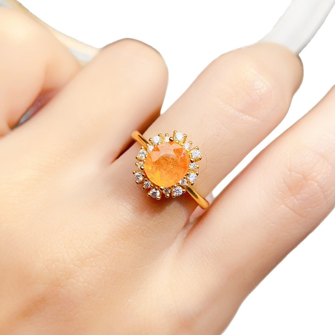 Natural S925 Silver Inlaid Garnet 6*8mm Versatile Ring