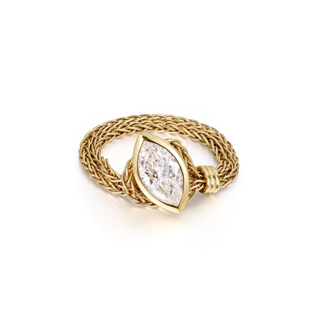 Antique Soft Chain Full Wrap Marquise Diamond Ring 18K solid gold Main Stone 1ct Ring