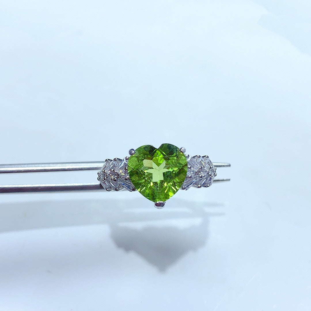 Natural Peridot S925 Sterling Silver Love Heart Ring