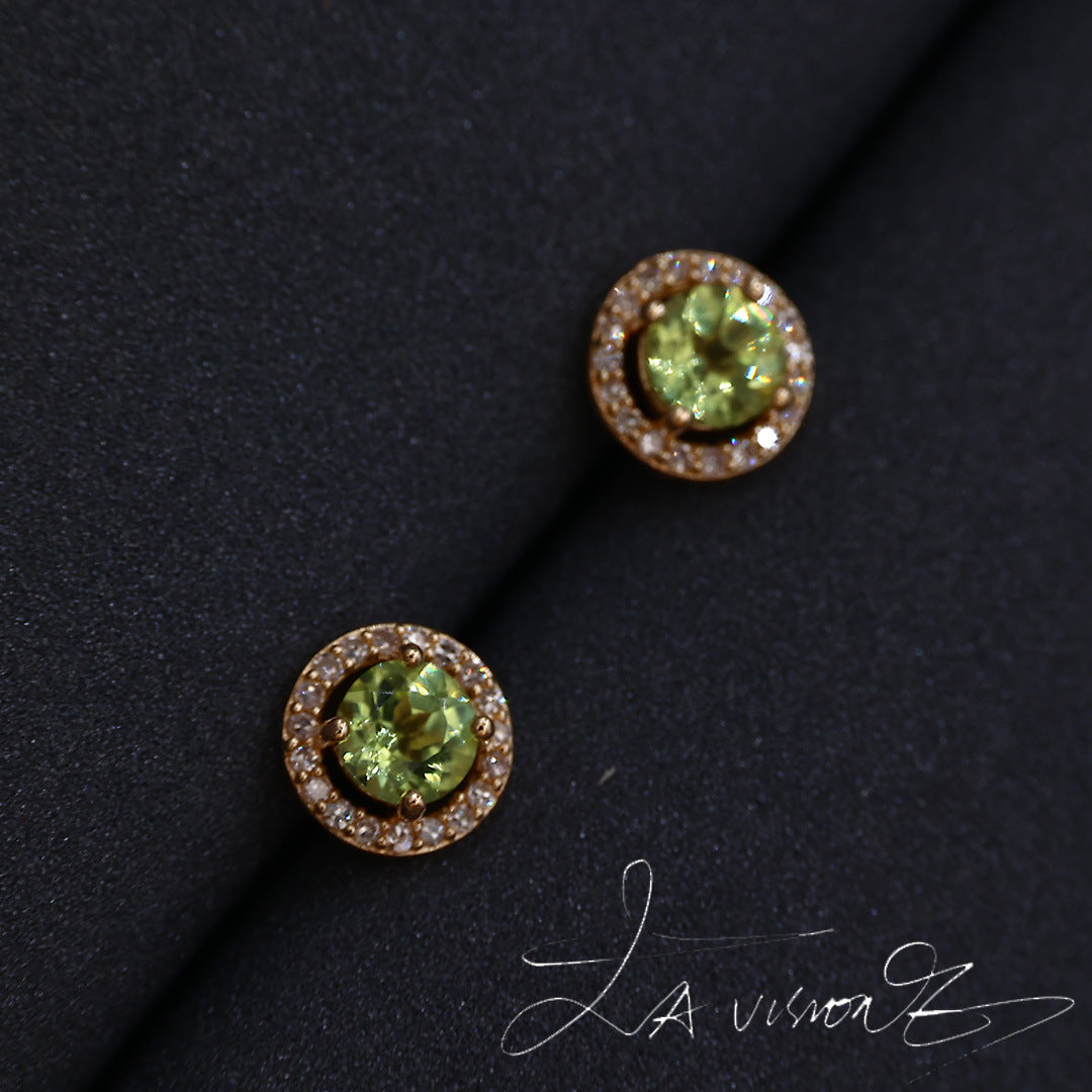 925 Silver Inlaid Peridot South African Diamond Stud Earrings