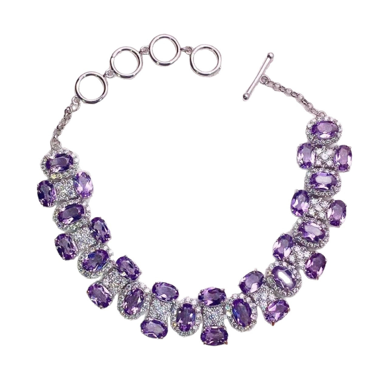 S925 Silver Fine Craft Inlaid Crystal Transparent Natural Amethyst Bracelet