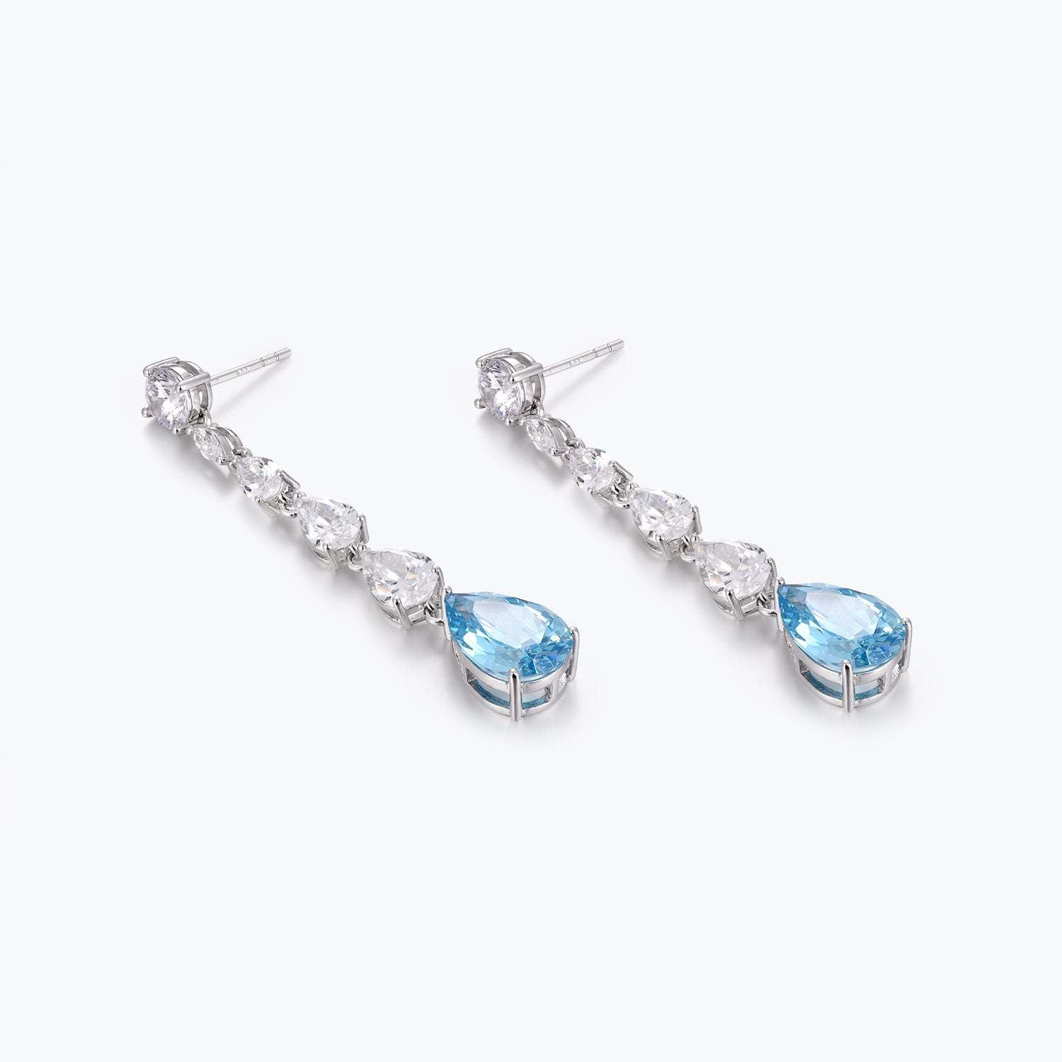 Zircon Tassel Stud Earrings S925 Silver Electroplated White Gold Refreshing Imitation Aquamarine Water Drop Earrings
