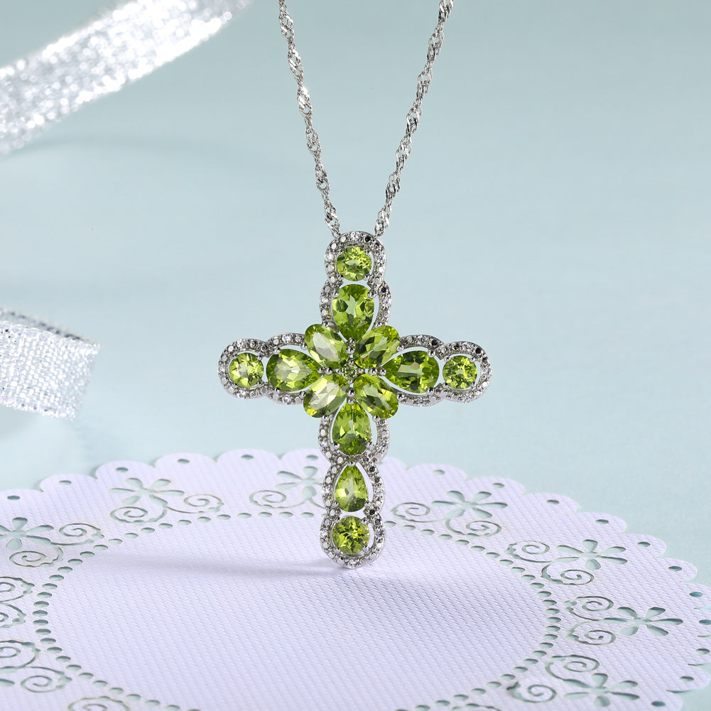 Italian Jewelry Design 925 Silver Fashion Noble Inlaid Peridot Necklace