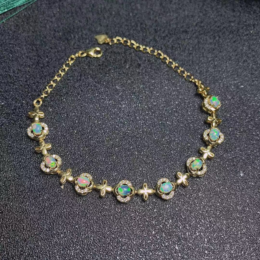 Natural Opal Bracelet Fire Color S925 Silver Electroplated 18k Gold Color Color Treasure Bracelet