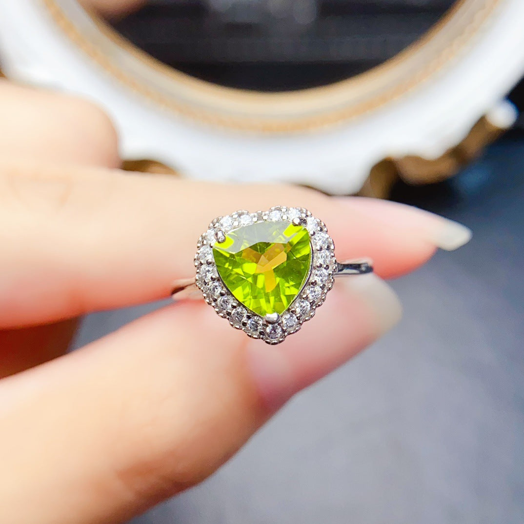 S925 Silver Inlaid Main Stone 8*8 Natural Peridot Ring