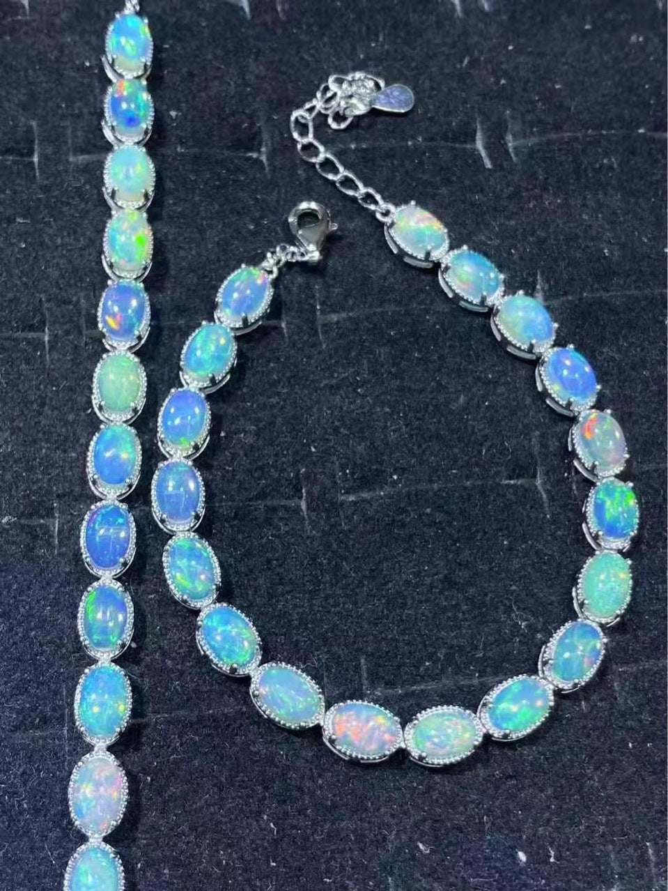 Natural Premium Opal S925 Sterling Silver Bracelet 4x6 18 Pieces Fashionable Light Luxury Colorful Gem Single Circle Bracelet