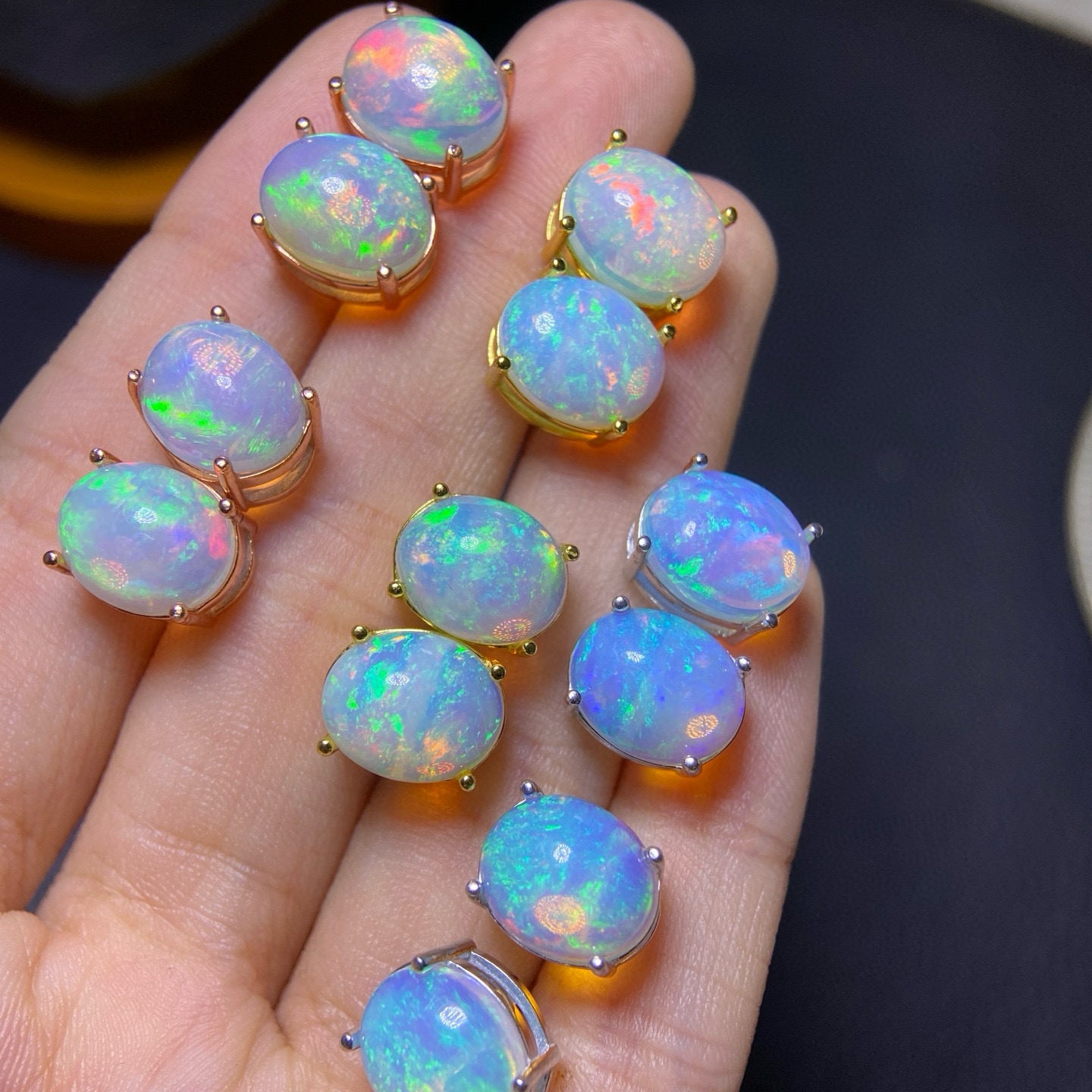 S925 Silver Inlaid Main Stone 9x11 Natural White Opal Earrings