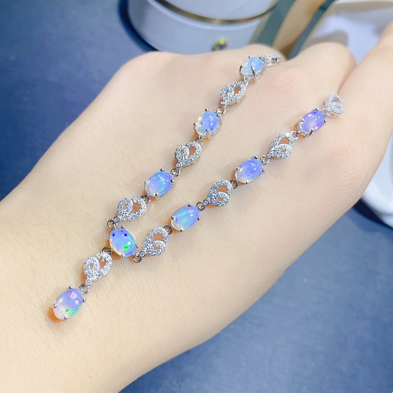 5*7mm Women's Chain Japanese Style Light Luxury Fire Color Gemstone Natural Opal Necklace
