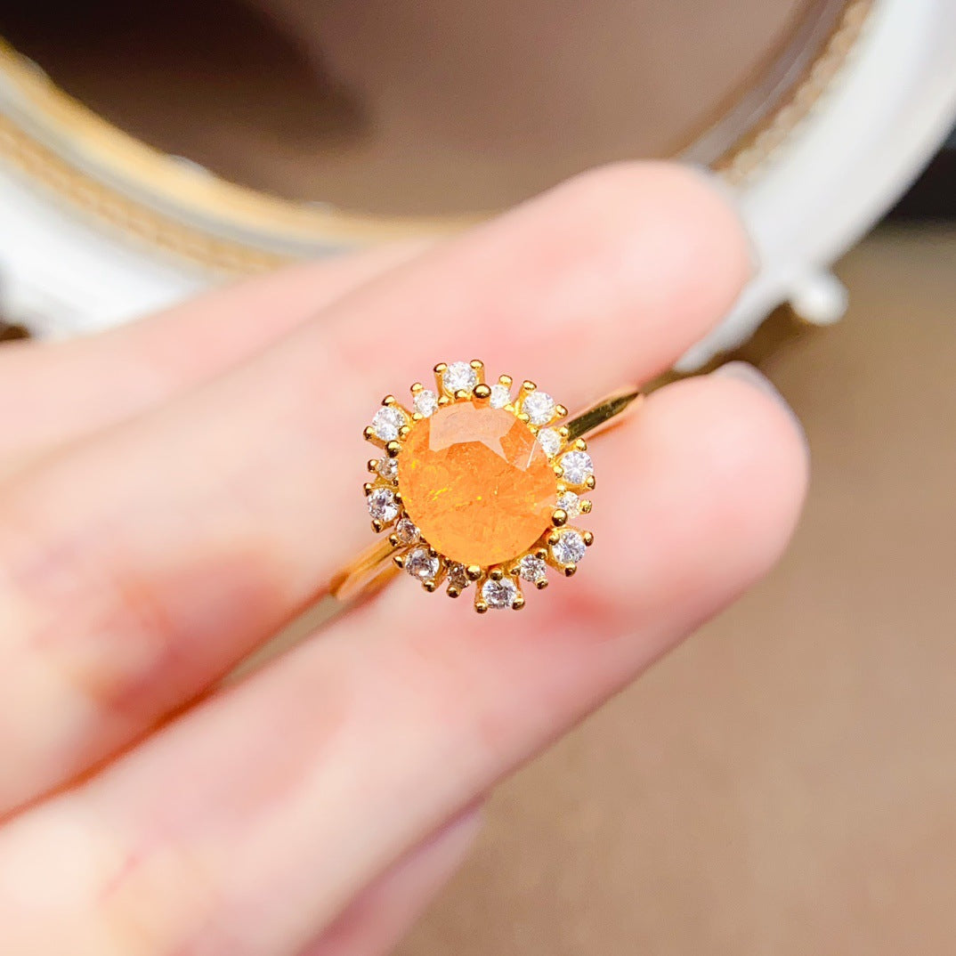 Natural S925 Silver Inlaid Garnet 6*8mm Versatile Ring