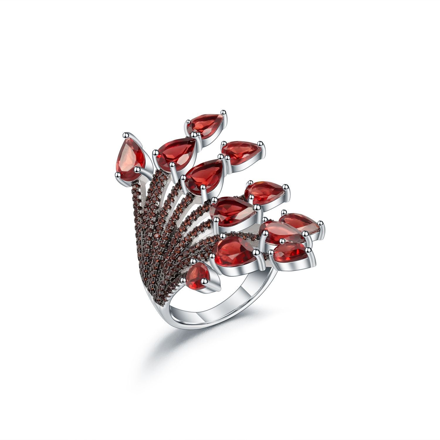 Natural Garnet Ring Opening Adjustable 925 Silver Color Gemstone Ring