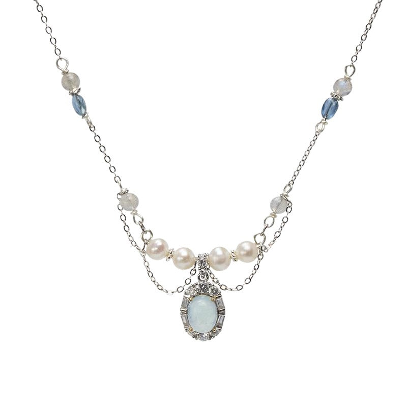 Natural Aquamarine Necklace Sterling Silver Jewelry Set Vintage