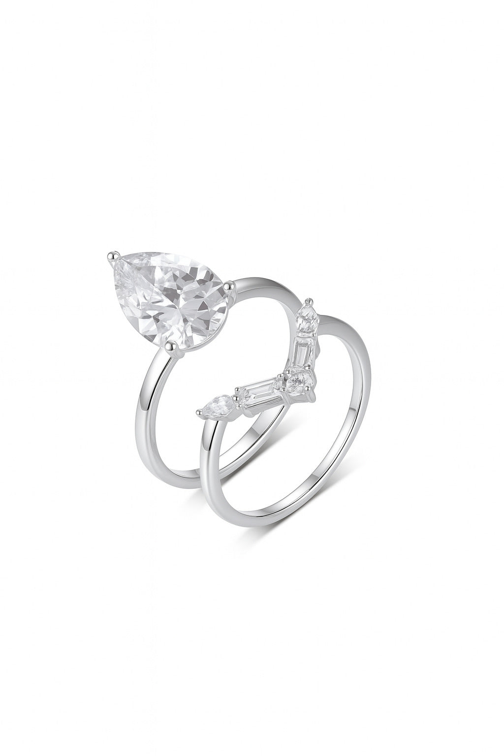 Ensemble de bagues empilables en argent S925 et moissanite, forme goutte d'eau, style simple et élégant, en promotion 
