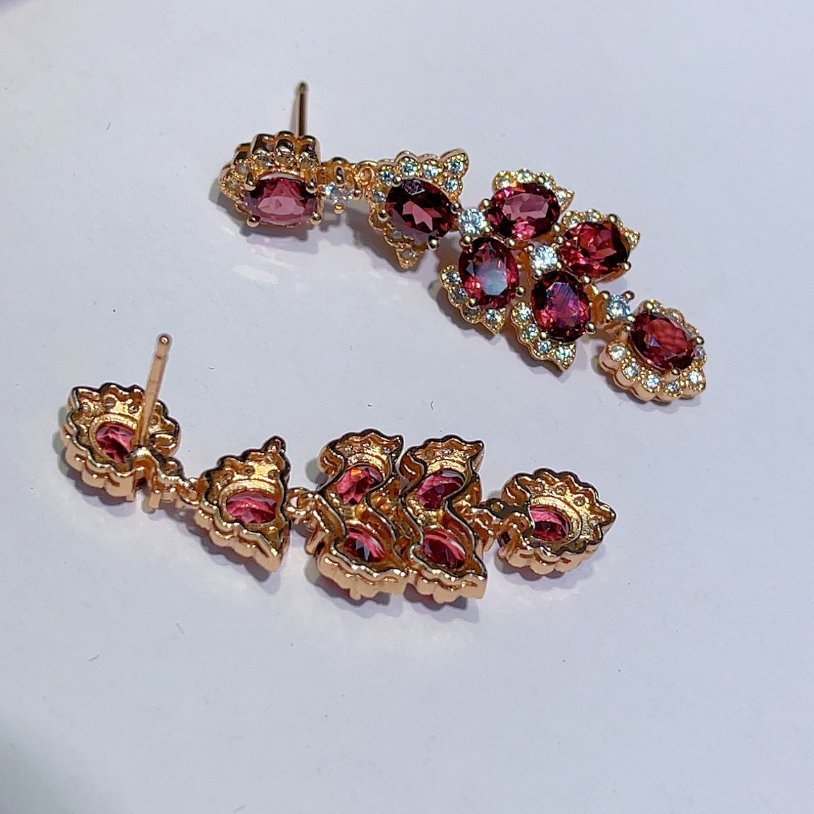 S925 Silver Plated Rose Gold Inlaid Magnesium Aluminum Pomegranate Main Stone 4*5mm*14 Earrings