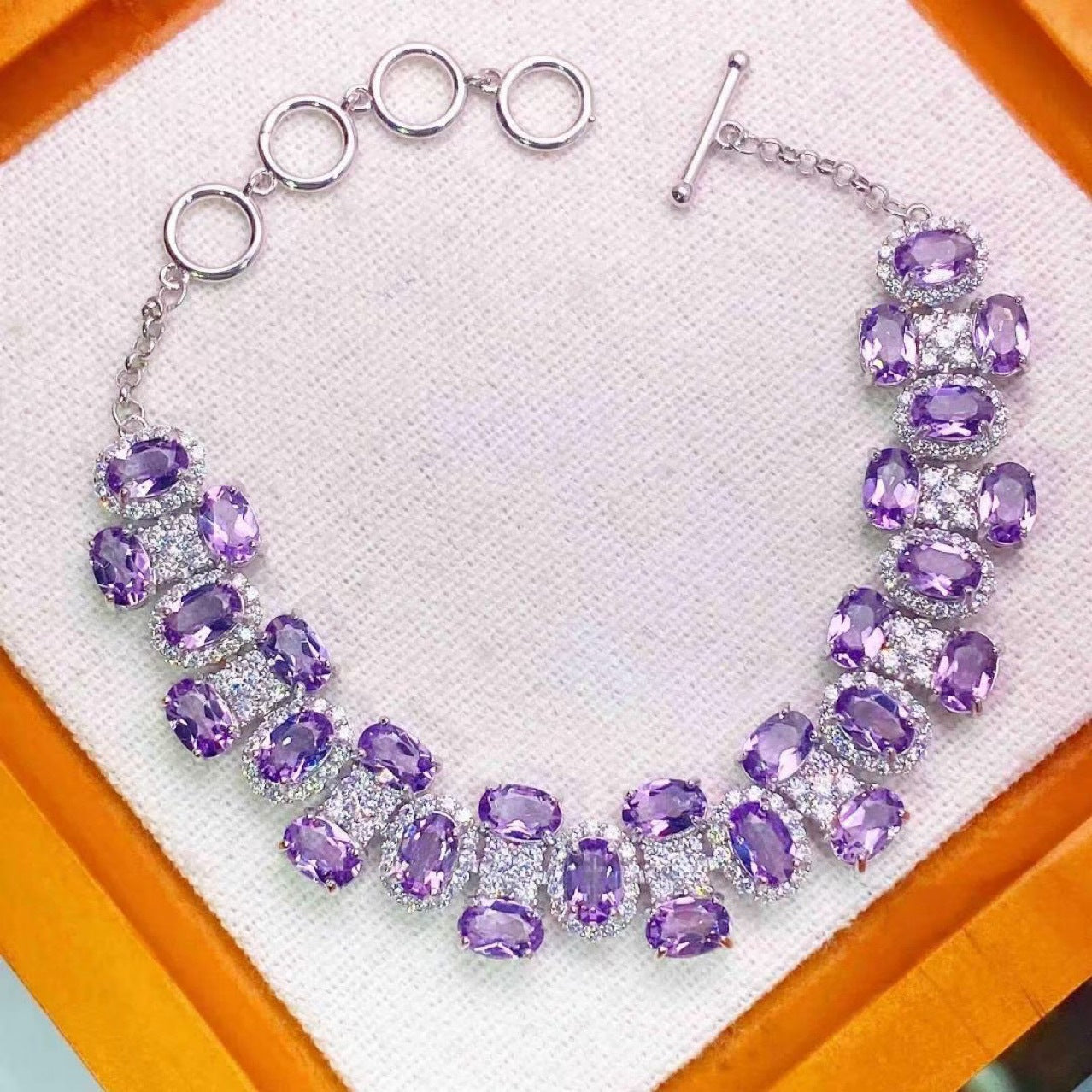 S925 Silver Fine Craft Inlaid Crystal Transparent Natural Amethyst Bracelet