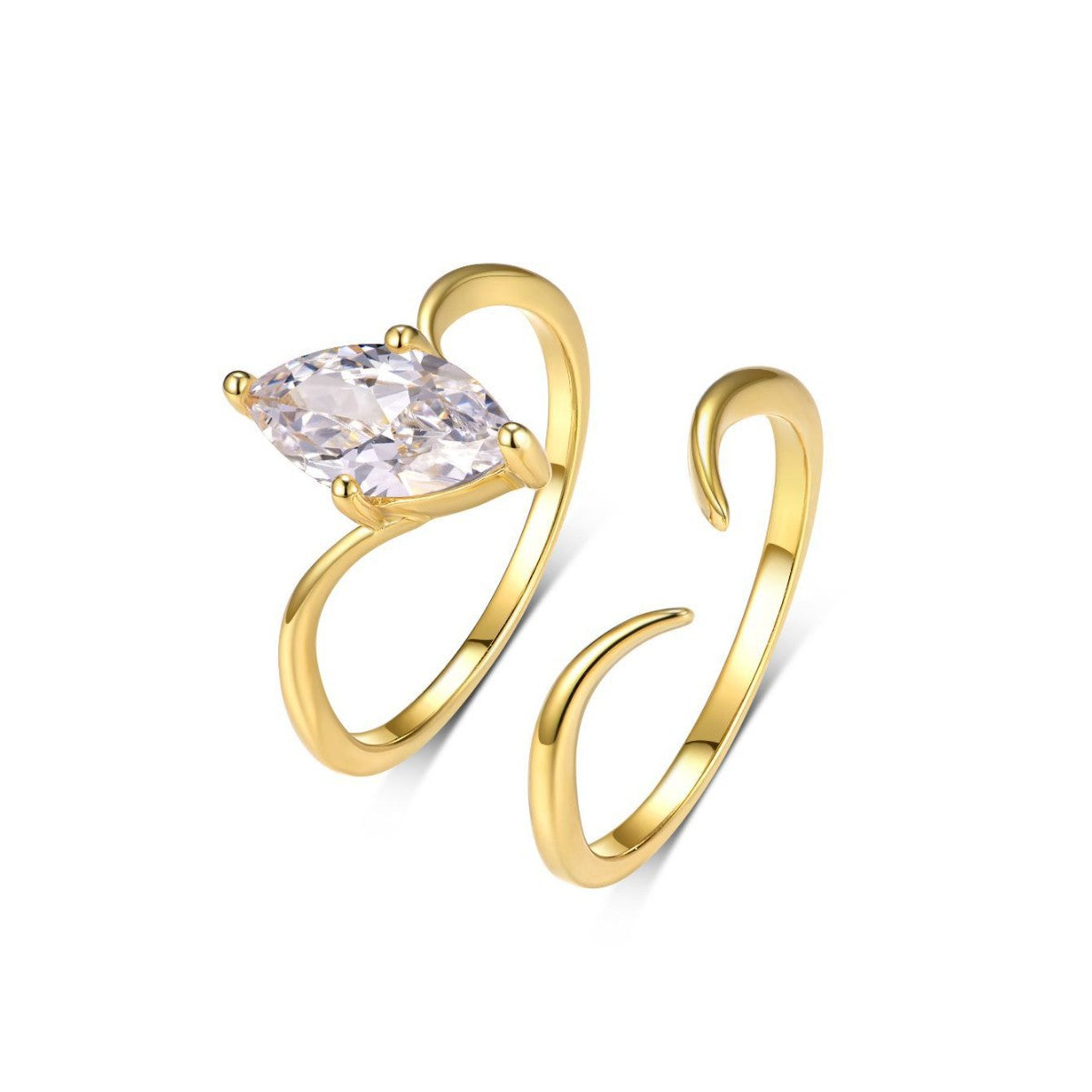 S925 Silver Set Inlaid with Marquise Moissanite Ring Combination Independent Hot Sale Fashion Elegant Style