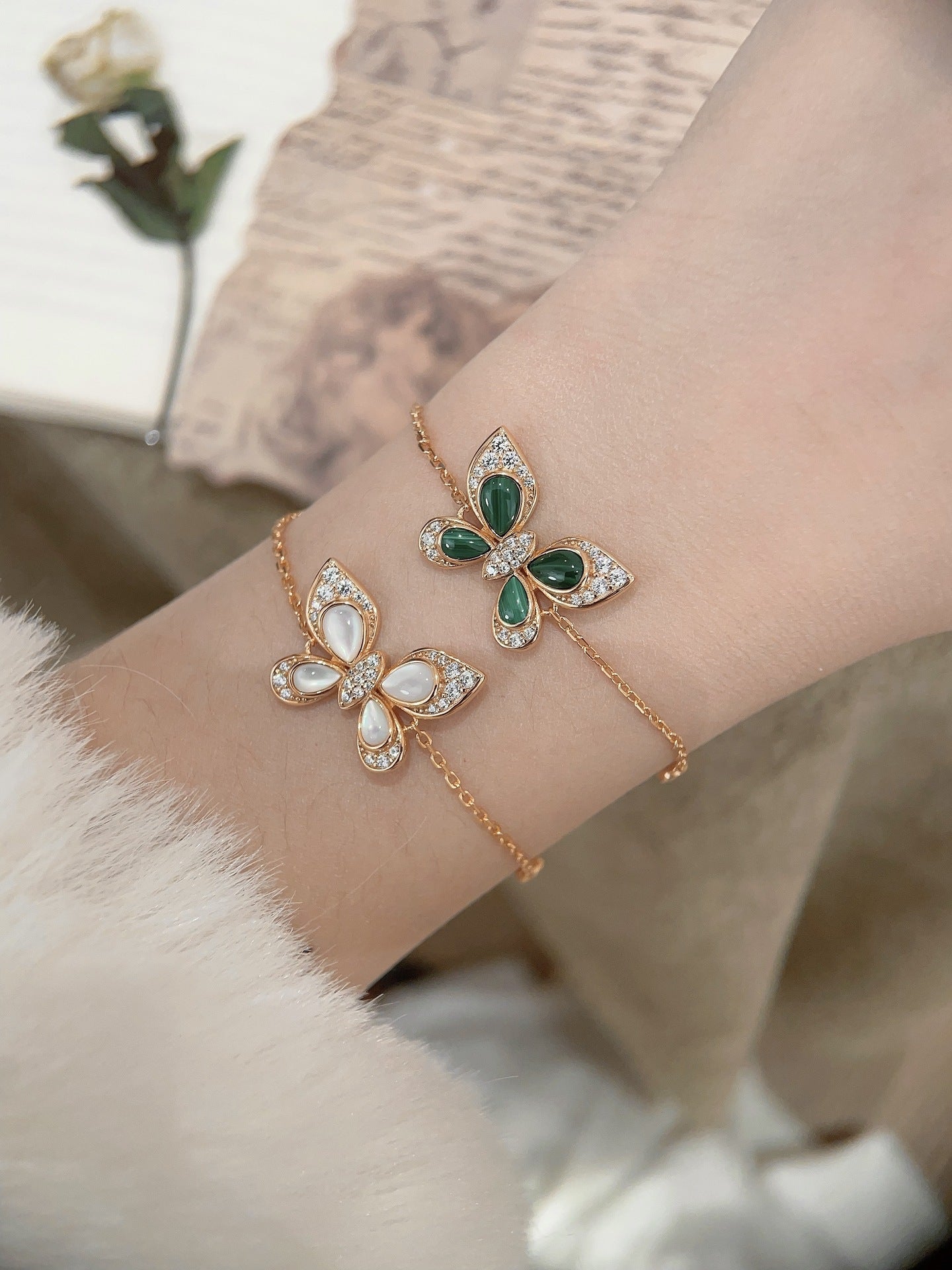 Inlaid Red Agate White Mother-of-Pearl Turquoise Sterling Silver Butterfly Bracelet