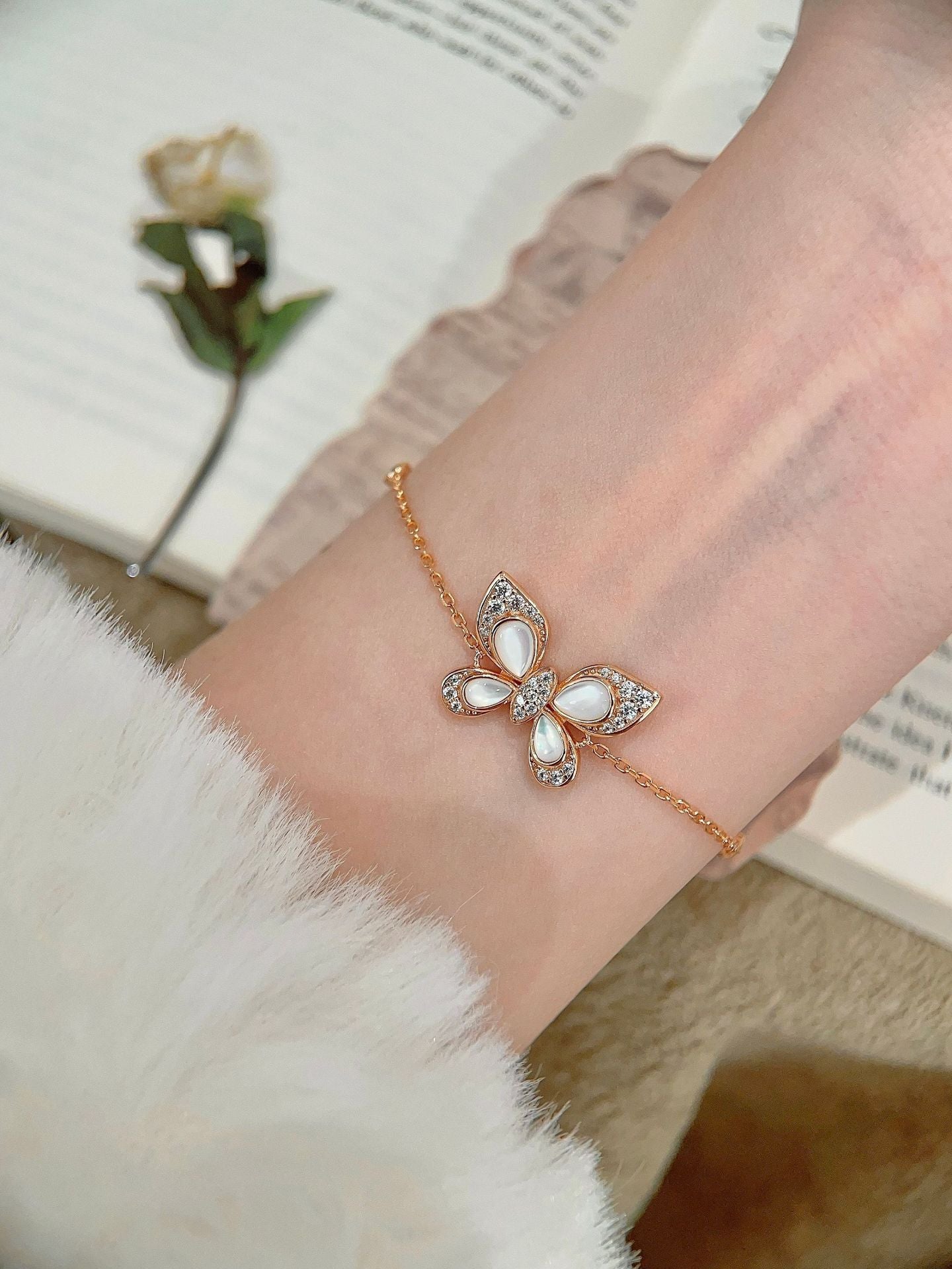 Inlaid Red Agate White Mother-of-Pearl Turquoise Sterling Silver Butterfly Bracelet