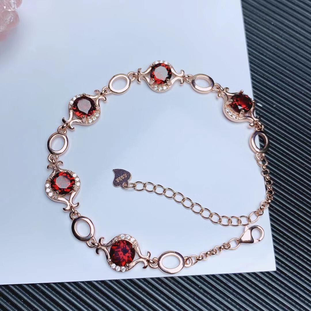 Natural Garnet Bracelet Yellow Crystal Topaz 925 Silver Vintage Ethnic Style Colorful Gem Bracelet
