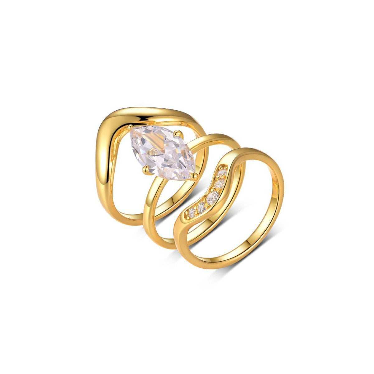 S925 Silver Combination Three-Piece Set Horse Eye Moissanite Ring Set Ring Hot Sale Independent Station Hot Selling Wholesale