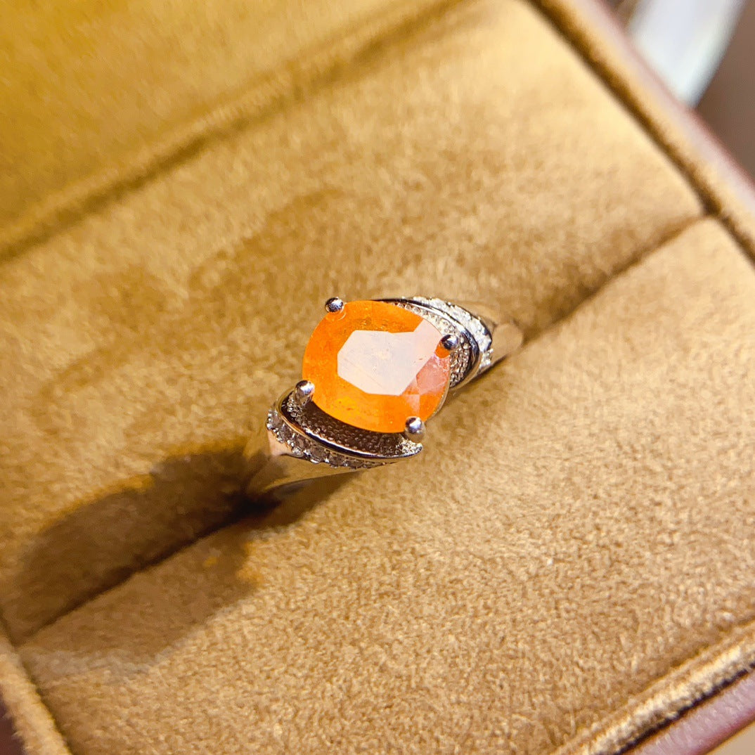 S925 Silver Inlaid Main Stone 7*9mm Natural Garnet Ring