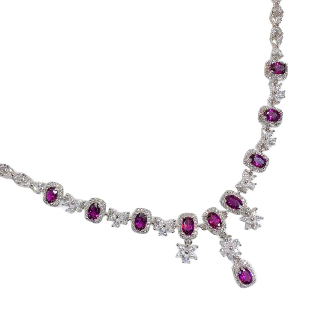 Natural Purple Garnet Necklace S925 Silver Pendant Fashion Garnet Crystal Necklace Collarbone Chain