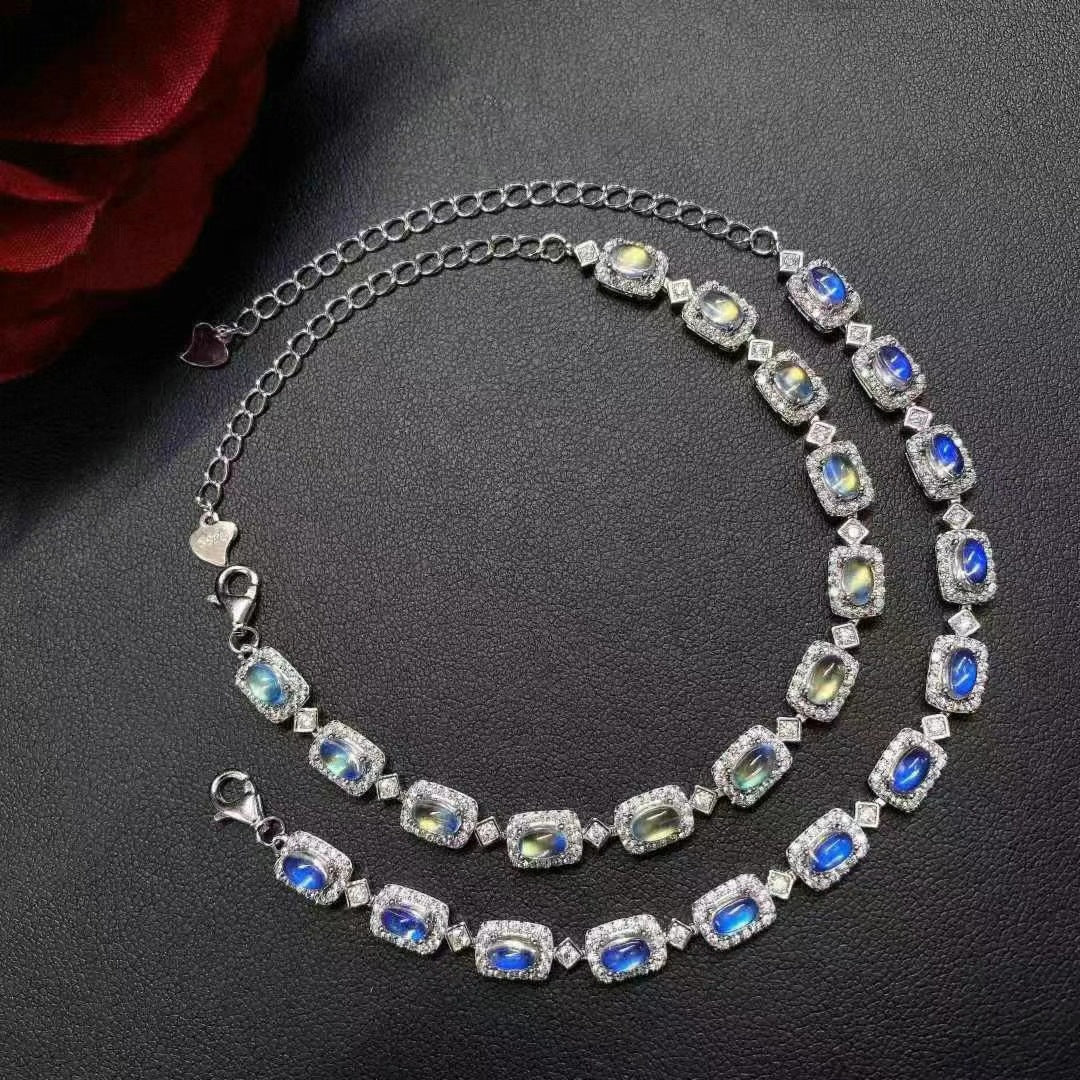 Bracelet en pierre de lune naturelle, design tendance, incrusté d'argent S925, bracelet femme simple en pierre de lune 