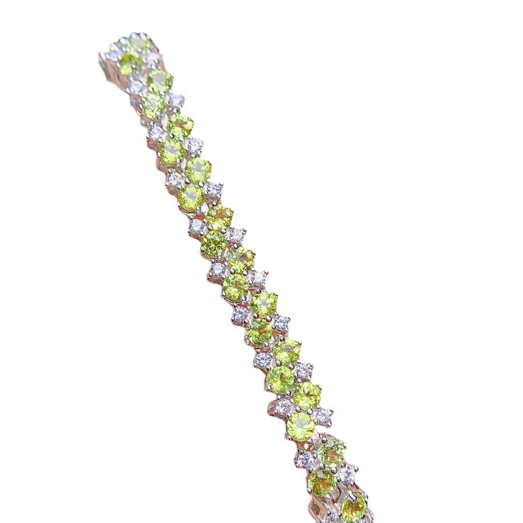 S925 Silver Inlaid Main Stone 3*3 Natural Peridot Bracelet