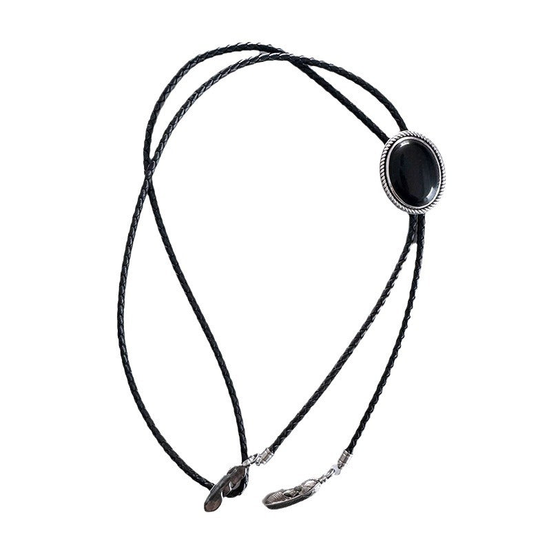 Obsidian Original S999 Sterling Silver Inlaid Natural Obsidian Bolo Tie