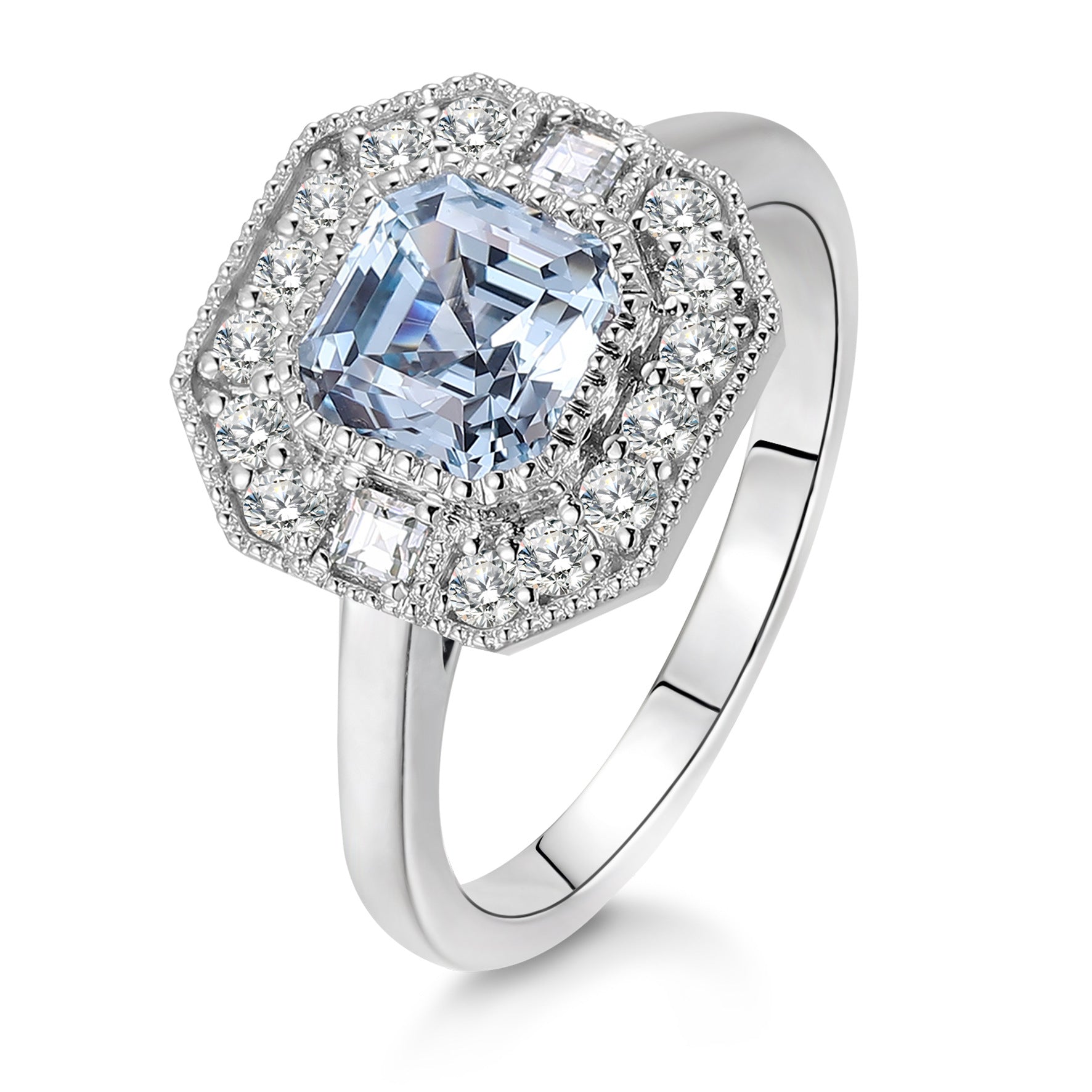 18K Gold Ring for Women Cross-Border Live Streaming Ascher Aquamarine Ring