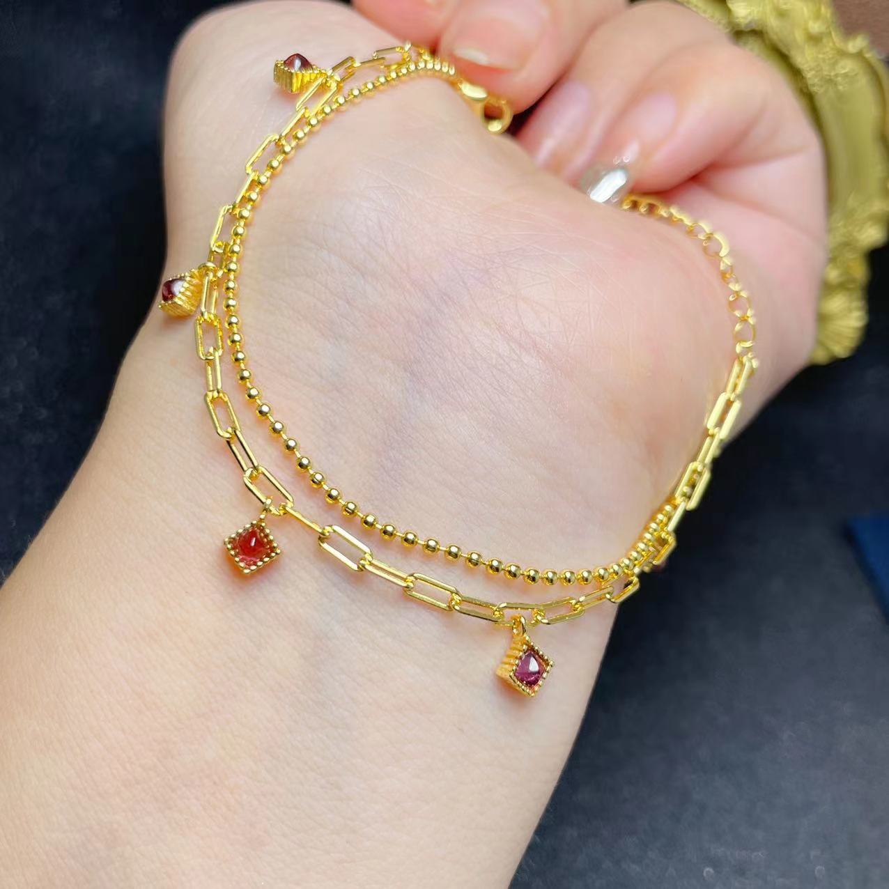 S925 Natural Magnesia Garnet Sugar Tower Bracelet