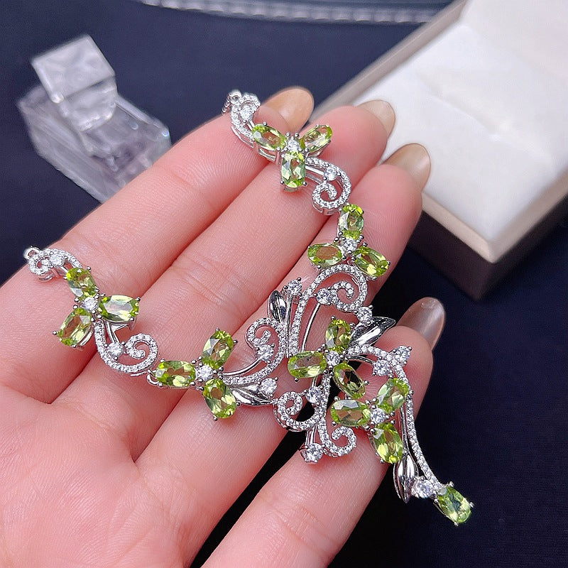Natural Peridot 925 Silver Inlaid Peridot Necklace