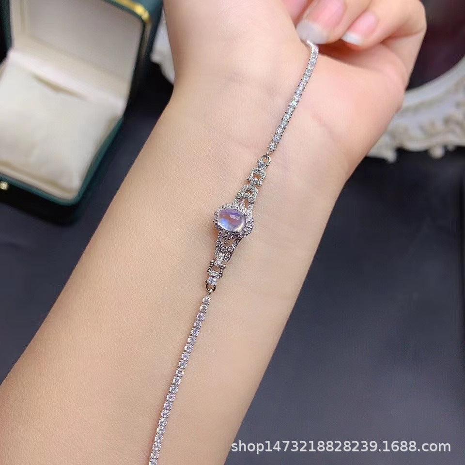 Natural Moonstone Bracelet 925 Sterling Silver Bracelet Female Jewelry High-grade Handmade Jewelry