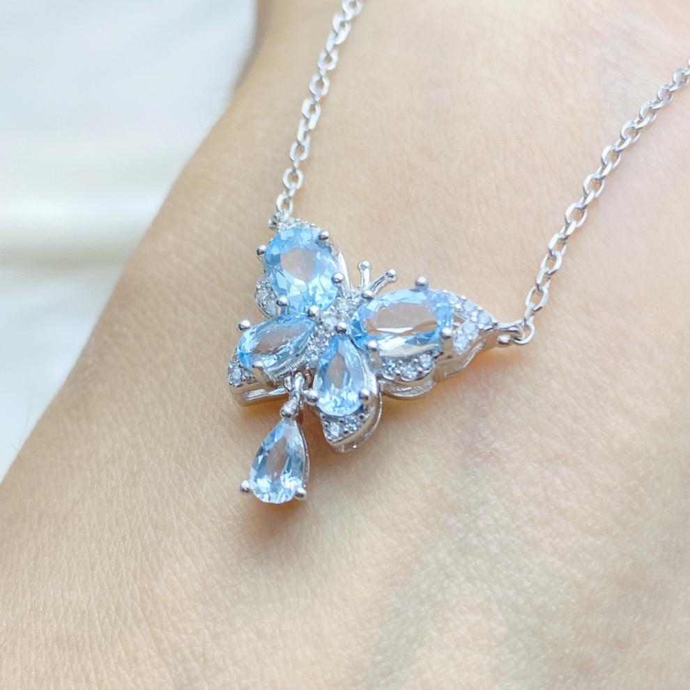 Natural Raw Santa Maria Aquamarine Butterfly Pendant