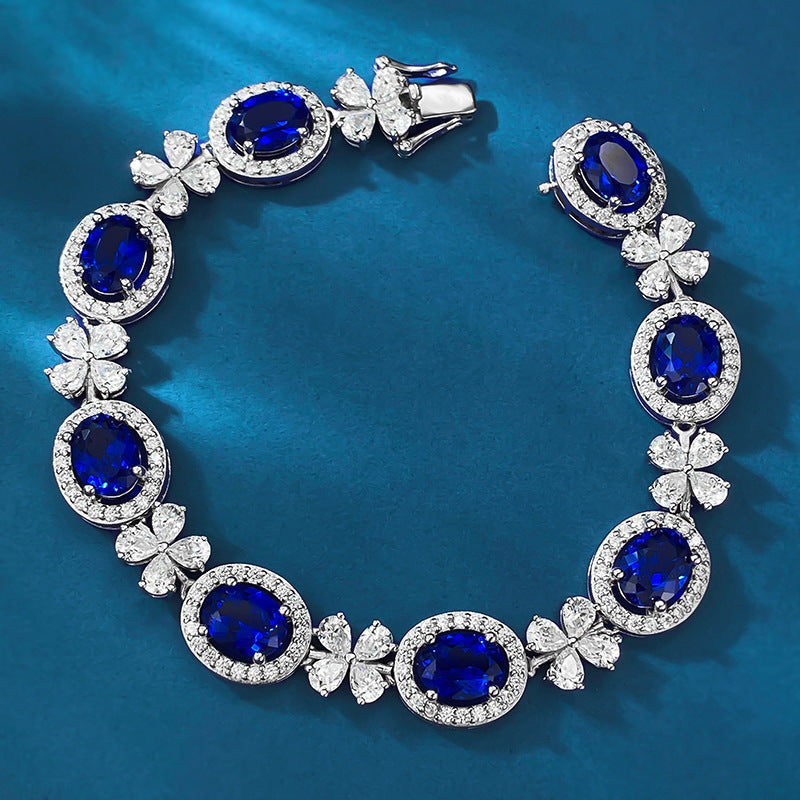 S925 silver simulation sapphire 6*8mm oval royal blue party bracelet
