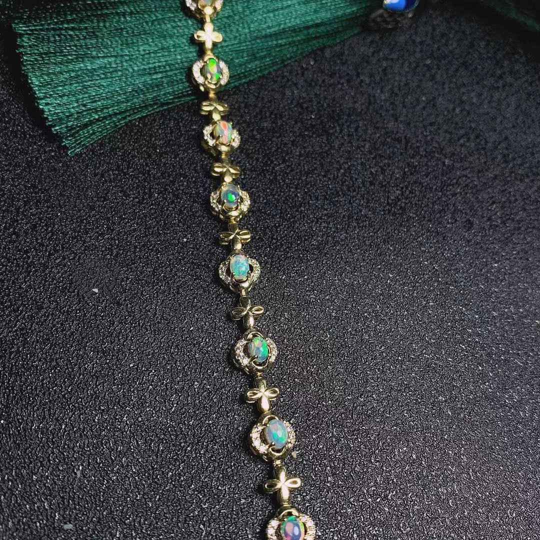 Natural Opal Bracelet Fire Color S925 Silver Electroplated 18k Gold Color Color Treasure Bracelet