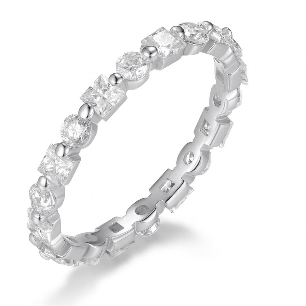 S925 Silver Full Circle Moissanite Ring Alternating Inlay Independent Stand Hot Selling Ring