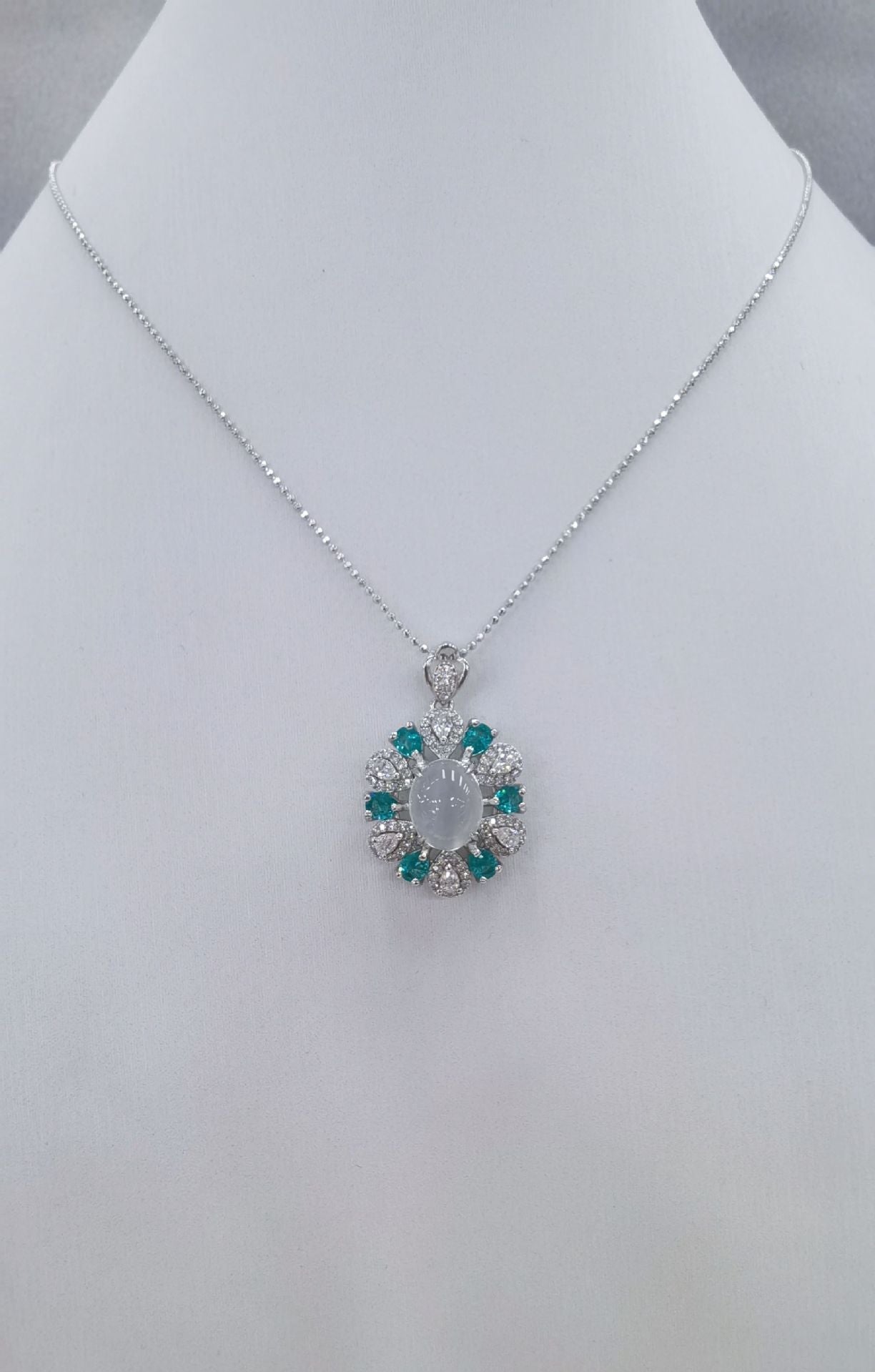 S925 Silver Platinum Plated Inlaid Moonstone Pendant Ring Jewelry Set