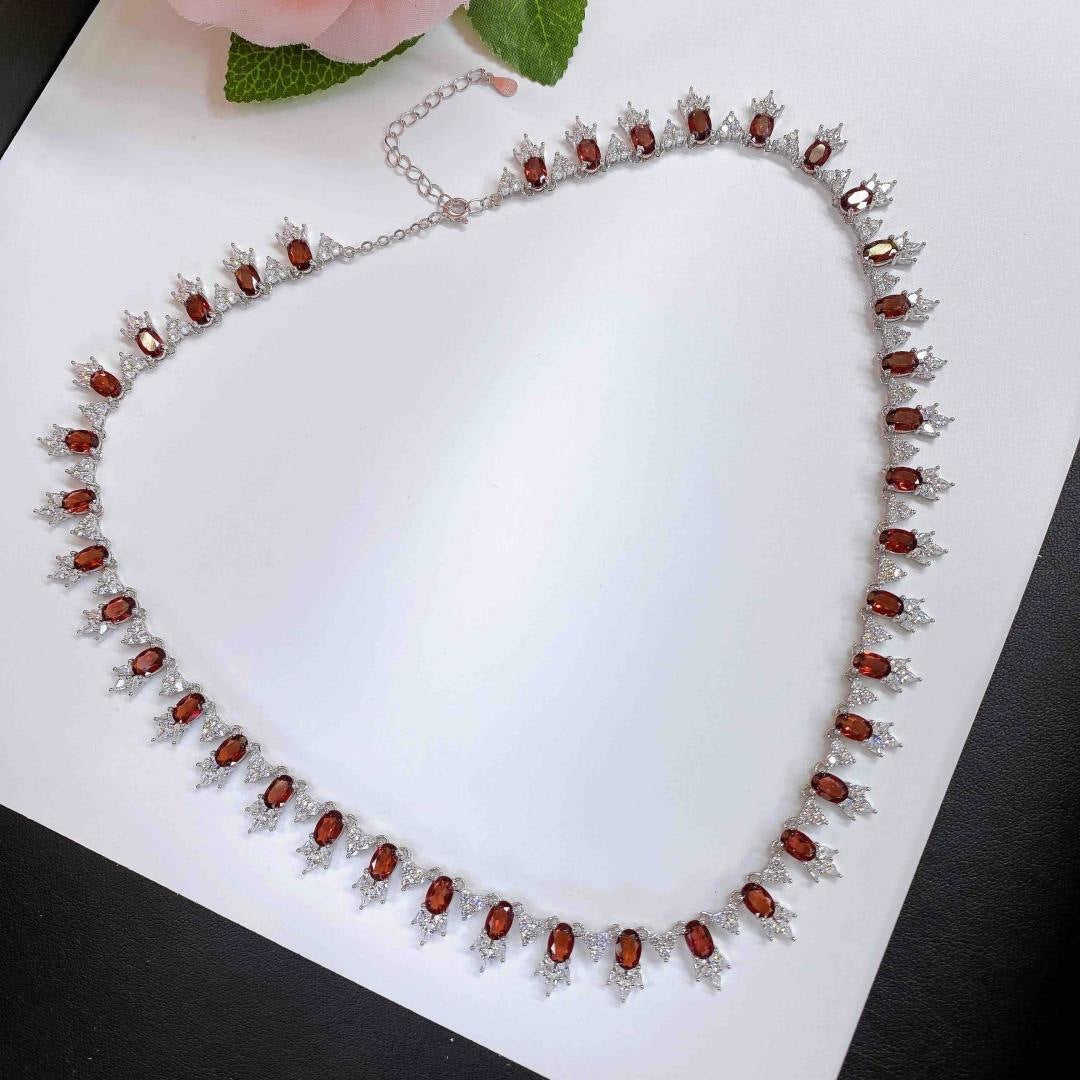 s925 Silver Pendant fashion Crystal Natural Garnet Necklace