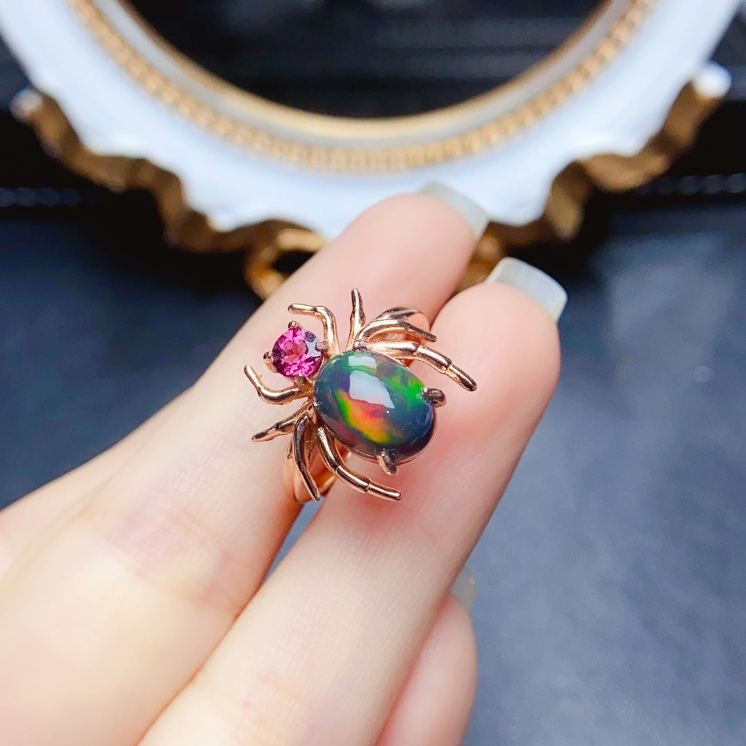 S925 Silver Inlaid Main Stone 8*10 Natural White Opal Ring