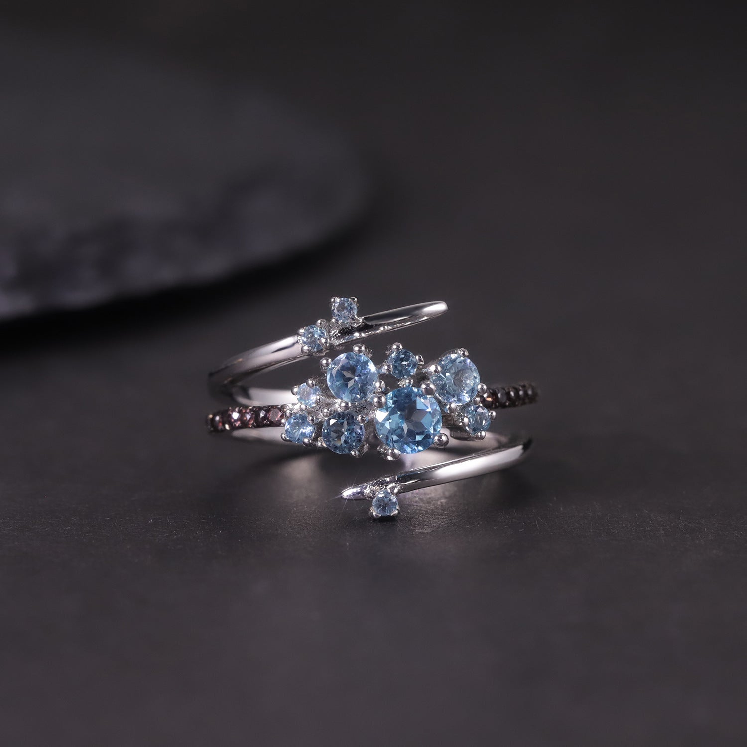 Flower Gemstone Ring S925 Sterling Silver Inlaid with Natural Topaz and Garnet Ring