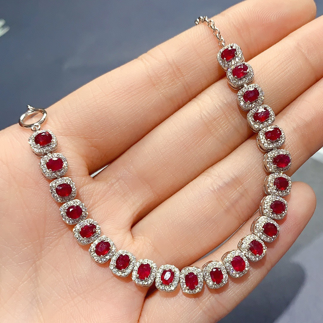 925 Sterling Silver Natural Ruby Emerald Pink Sapphire Bracelet