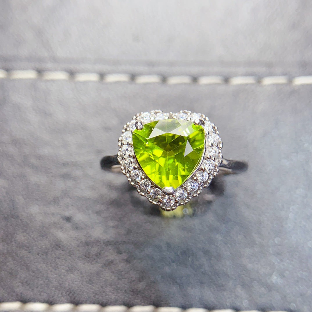 S925 Silver Inlaid Main Stone 8*8 Natural Peridot Ring