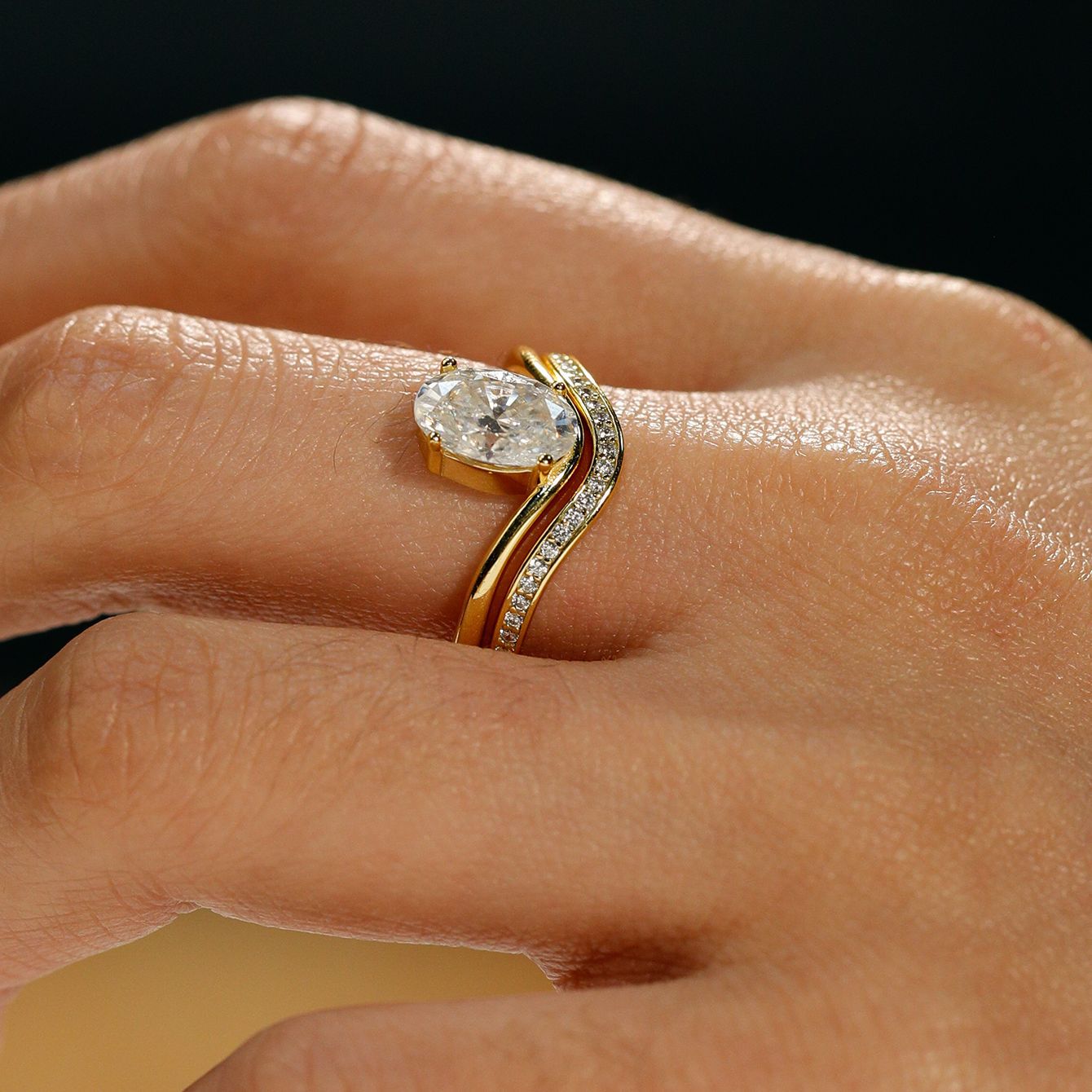 S925 Silver Set Egg-Shaped Moissanite Ring Combination Independent Hot Sale Fashion Classic Style Iridescent Sparkle