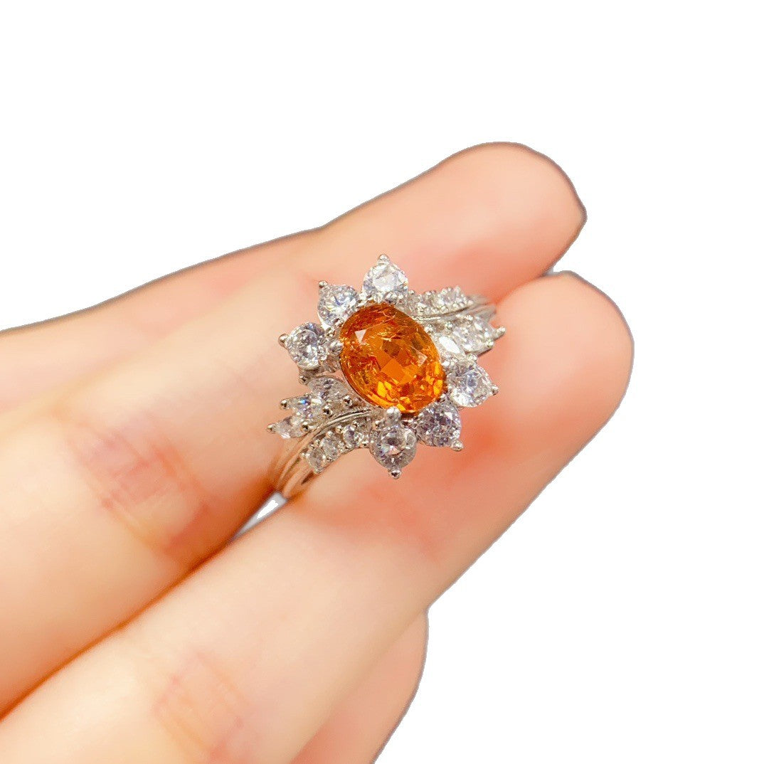 Niche High-End Feel 6*7mm Natural Fanta Garnet Ring S925 Earrings