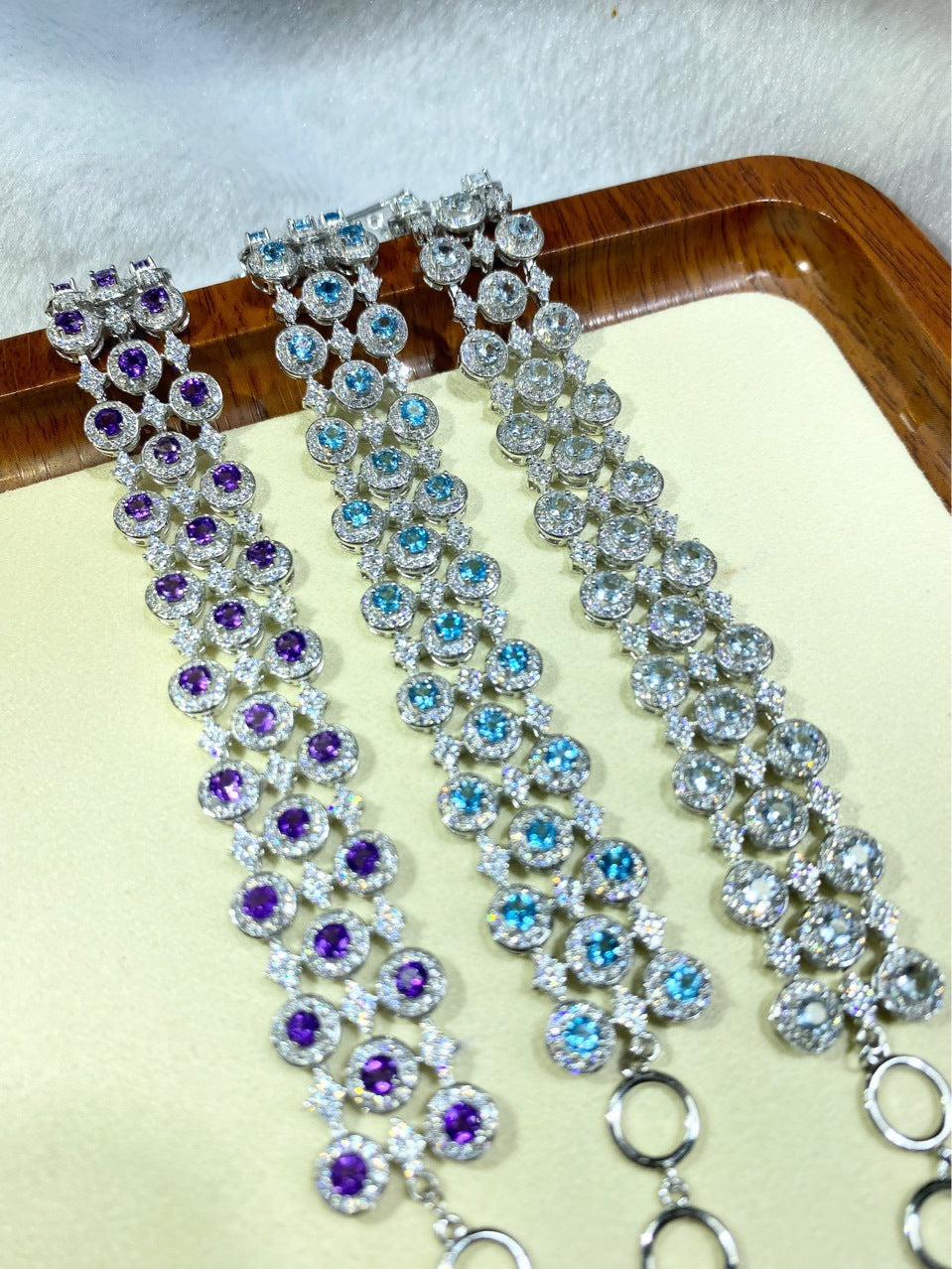 New S925 Silver Inlaid Aquamarine Amethyst Topaz Natural Tanzanite Bracelet