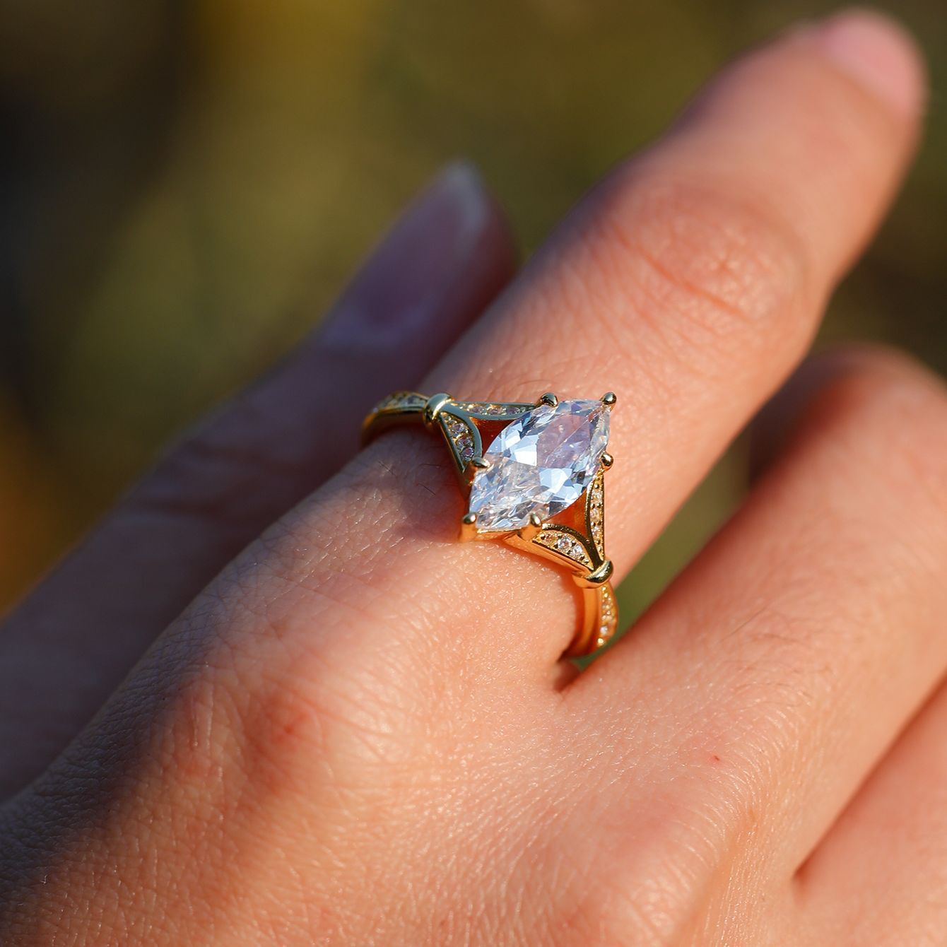 S925 Silver Set Horse Eye Shape Moissanite Ring Elegant Classic Design Shining Fashion Amazon Hot Sale