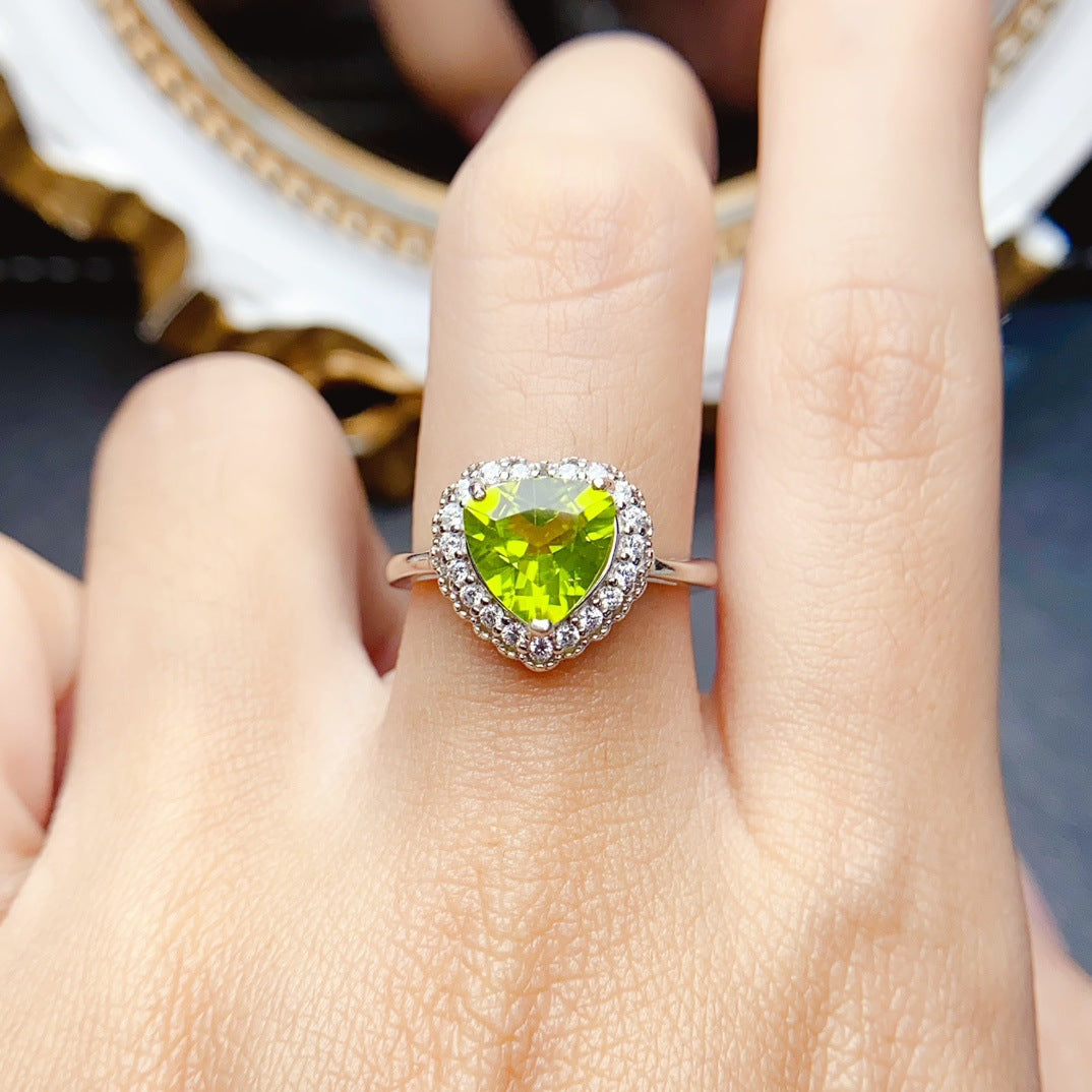 S925 Silver Inlaid Main Stone 8*8 Natural Peridot Ring