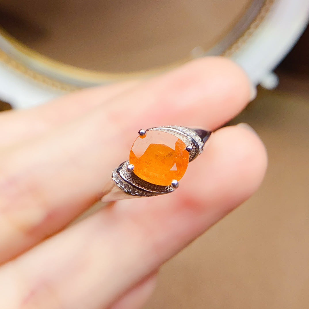S925 Silver Inlaid Main Stone 7*9mm Natural Garnet Ring