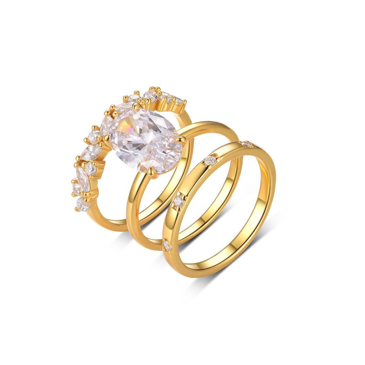 S925 Silver Moissanite Three-Piece Ring Set for Women, Vintage, Durable, Versatile, Non-Fading, Hot-Selling, Direct from Factory Wholesale