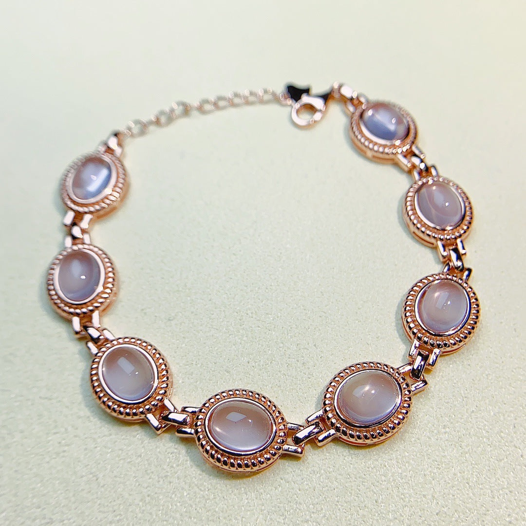 S925 Silver Inlaid Main Stone 7*9 Natural Pink Crystal Bracelet